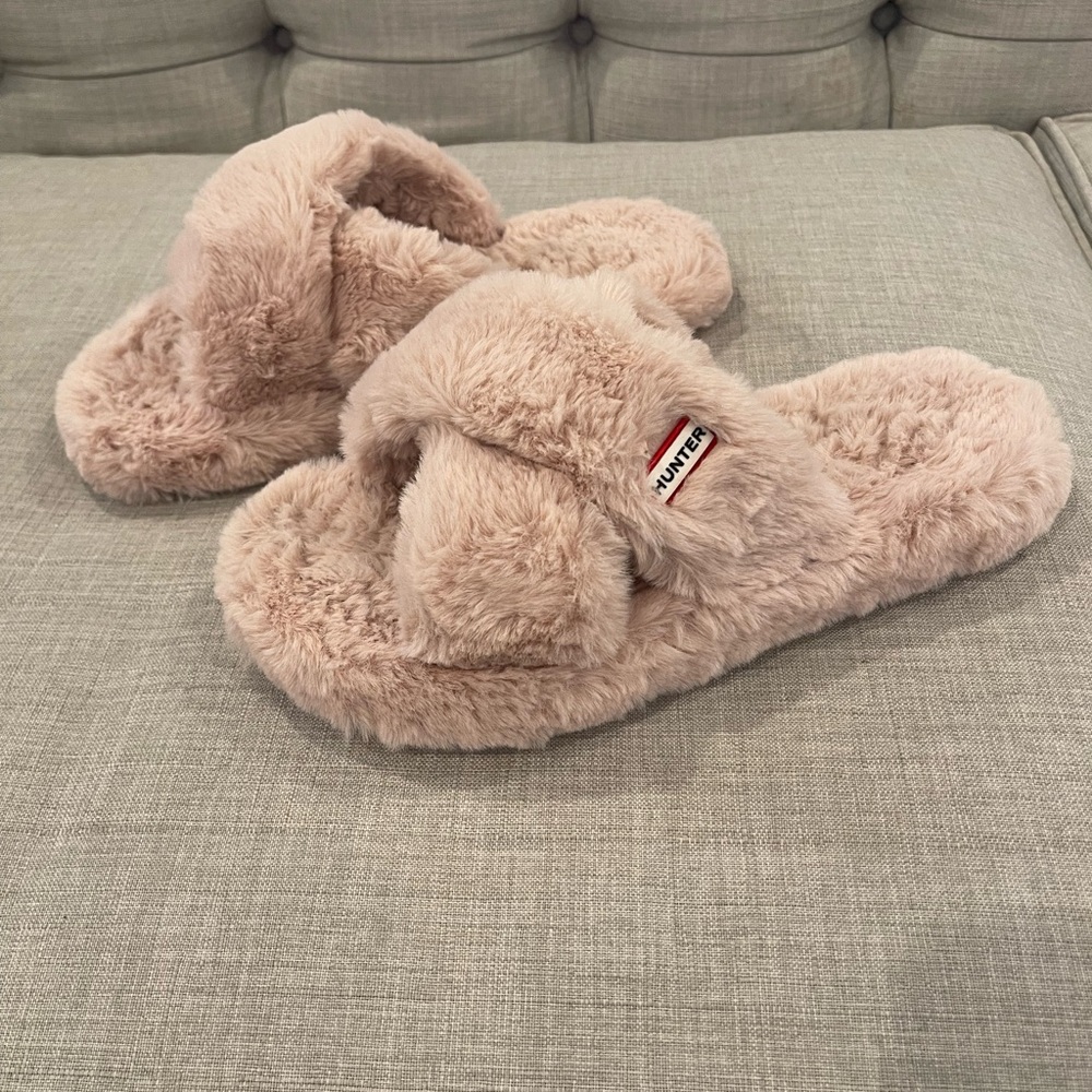 Hunter Crossover Slide Slippers Flatform Womens US 10 Cozy Faux Fur Azalea Pink